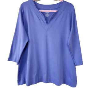 L L BEAN Supima Cotton Sweetheart V-Neck Blue Purple 3/4 Sleeve Women's 1X #0096